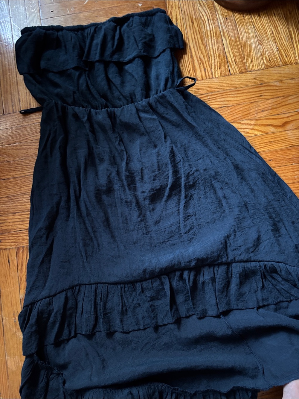Paper tee dark blue Strapless Ruffle short and high Hem Dress